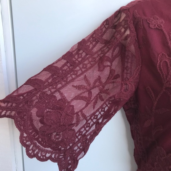 Socialite Burgundy Embroidery and Lace Maxi Dress - Picture 6 of 12